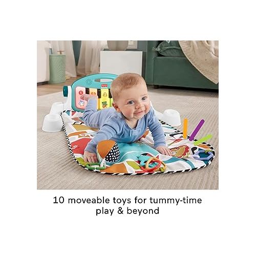 피셔프라이스 Fisher-Price Baby Activity Mat Glow and Grow Kick & Play Piano Gym, Portable Musical Toy with Smart Stages Learning, Ages 0+ Months, Blue