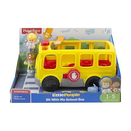 피셔프라이스 Fisher-Price Little People Musical Toddler Toy Sit with Me School Bus with Lights Sounds & 2 Figures for Ages 1+ Years