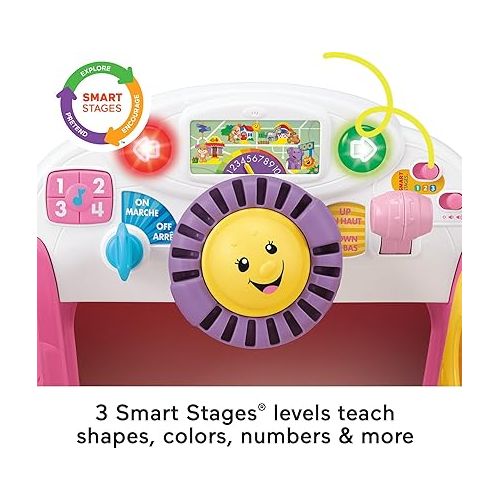 피셔프라이스 Fisher-Price Baby Learning Toy Laugh & Learn Crawl Around Car Activity Center with Smart Stages for Infants Ages 6+ Months, Pink (Amazon Exclusive)