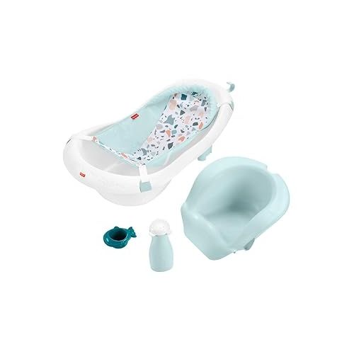 피셔프라이스 Fisher-Price Baby to Toddler Bath 4-In-1 Sling ‘N Seat Tub with Removable Infant Support and 2 Toys, Pacific Pebble