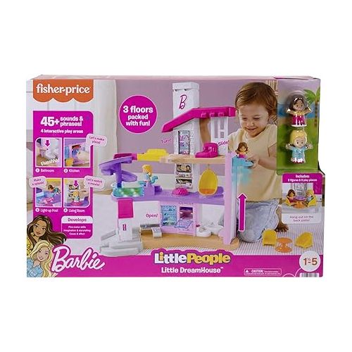 피셔프라이스 Fisher-Price Little People Barbie Toddler Playset Little DreamHouse with Music & Lights plus Figures & Accessories for Ages 18+ Months
