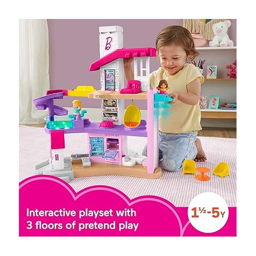 피셔프라이스 Fisher-Price Little People Barbie Toddler Playset Little DreamHouse with Music & Lights plus Figures & Accessories for Ages 18+ Months