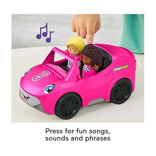 피셔프라이스 Fisher-Price Little People Barbie Toddler Toy Car Convertible with Music Sounds & 2 Figures for Pretend Play Ages 18+ Months