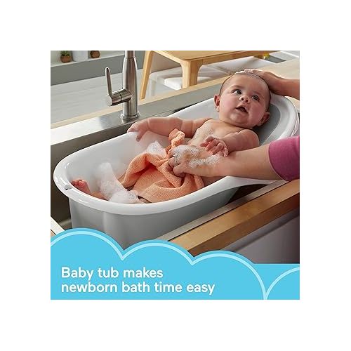 피셔프라이스 Fisher-Price Baby to Toddler Bath Simple Support Tub with Built-in Foam Head-and-Backrest for Newborns