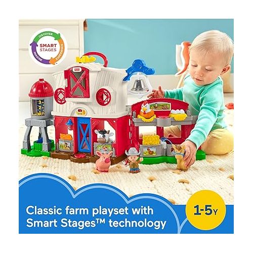 피셔프라이스 Fisher-Price Little People Toddler Learning Toy Caring for Animals Farm Playset with Smart Stages for Pretend Play Kids Ages 1+ years?