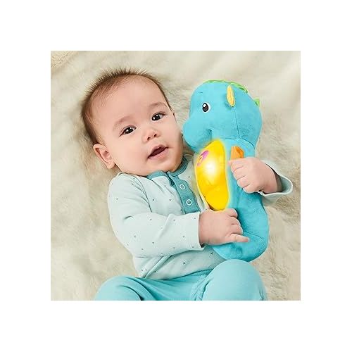 피셔프라이스 Fisher-Price Musical Baby Toy, Soothe & Glow Seahorse, Plush Sound Machine with Lights & Volume Control for Newborns, Blue