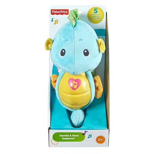 피셔프라이스 Fisher-Price Musical Baby Toy, Soothe & Glow Seahorse, Plush Sound Machine with Lights & Volume Control for Newborns, Blue