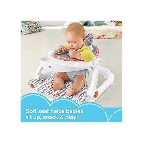 피셔프라이스 Fisher-Price Portable Baby Chair Premium Sit-Me-Up Floor Seat with Snack Tray and Toy Bar, Plush Seat Pad, Peek-a-Boo Fox