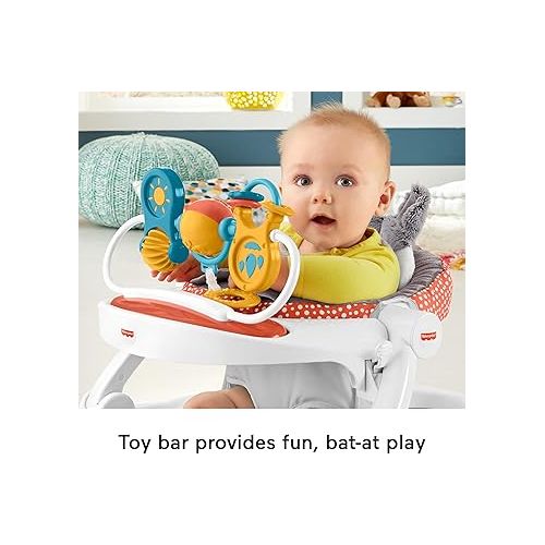 피셔프라이스 Fisher-Price Portable Baby Chair Premium Sit-Me-Up Floor Seat with Snack Tray and Toy Bar, Plush Seat Pad, Peek-a-Boo Fox