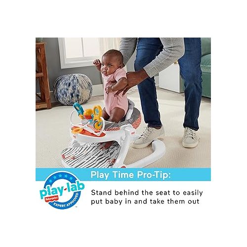 피셔프라이스 Fisher-Price Portable Baby Chair Premium Sit-Me-Up Floor Seat with Snack Tray and Toy Bar, Plush Seat Pad, Peek-a-Boo Fox