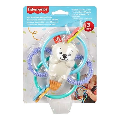 피셔프라이스 Fisher Price Baby Toys Twist & Teethe Otter 2-In-1 Rattle and Bpa-Free Teether with Textured Rings for Infant Fine Motor Play