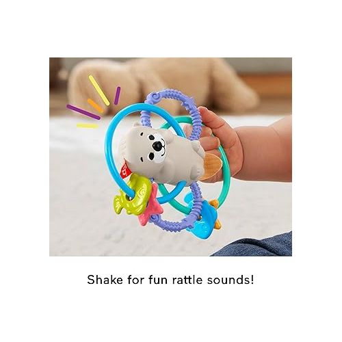 피셔프라이스 Fisher Price Baby Toys Twist & Teethe Otter 2-In-1 Rattle and Bpa-Free Teether with Textured Rings for Infant Fine Motor Play