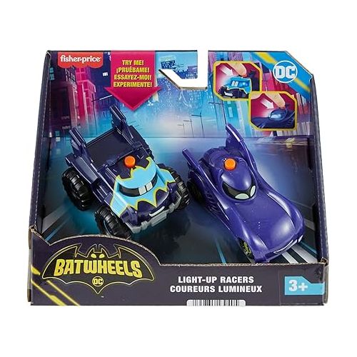 피셔프라이스 Fisher-Price DC Batwheels Light-Up 1:55 Scale Toy Cars 2-Pack, Bam The Batmobile and Buff, Preschool Pretend Play Ages 3+ Years