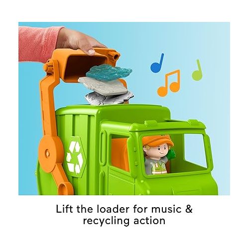 피셔프라이스 Fisher-Price Little People Musical Toddler Toy Recycling Truck Garbage Vehicle with Figure for Pretend Play Ages 1+ Years