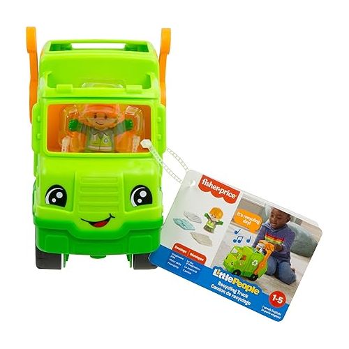 피셔프라이스 Fisher-Price Little People Musical Toddler Toy Recycling Truck Garbage Vehicle with Figure for Pretend Play Ages 1+ Years