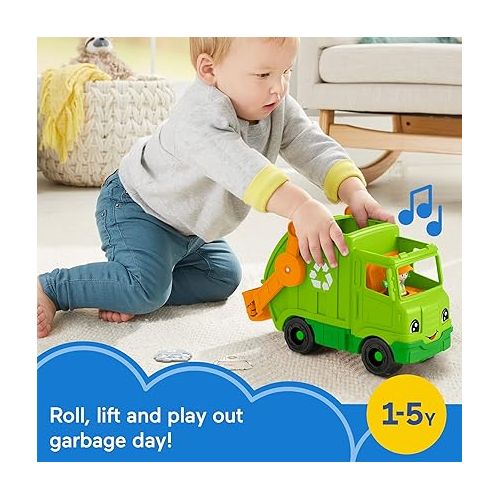 피셔프라이스 Fisher-Price Little People Musical Toddler Toy Recycling Truck Garbage Vehicle with Figure for Pretend Play Ages 1+ Years