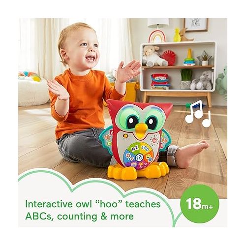 피셔프라이스 Fisher-Price Linkimals Toddler Learning Toy Light-Up & Learn Owl with Interactive Lights Music & Motion for Ages 18+ Months