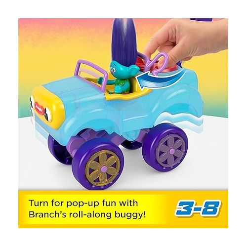 피셔프라이스 Fisher-Price Imaginext DreamWorks Trolls Toys Branch's Buggy, Push-Along Car & Figure Playset for Pretend Play Kids Ages 3+ Years