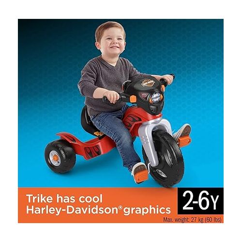 피셔프라이스 Fisher-Price Harley Davidson Toddler Tricycle Ride-On Preschool Toy, Lights & Sounds Trike with Adjustable Seat