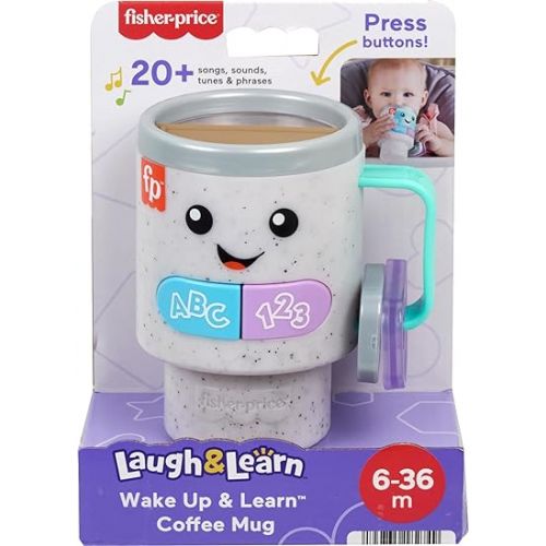 피셔프라이스 Fisher-Price Baby & Toddler Toy Laugh & Learn Wake Up & Learn Coffee Mug with Lights Music & Learning for Infants Ages 6+ Months