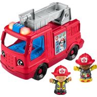 Fisher-Price Little People Toddler Toy Fire Truck Musical Push-Along Vehicle with 2 Figures for Pretend Play Ages 1+ Years