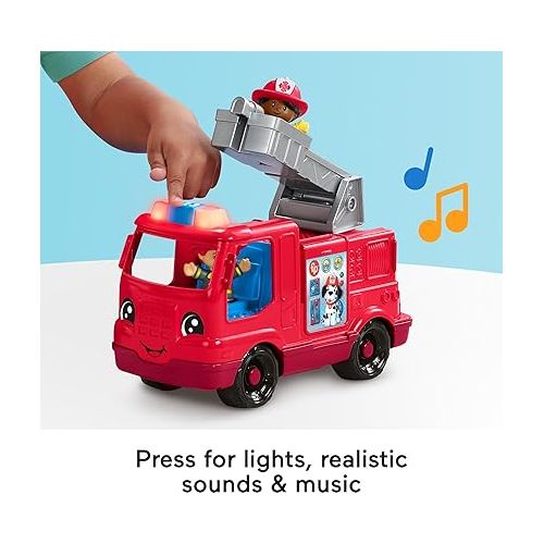 피셔프라이스 Fisher-Price Little People Toddler Toy Fire Truck Musical Push-Along Vehicle with 2 Figures for Pretend Play Ages 1+ Years