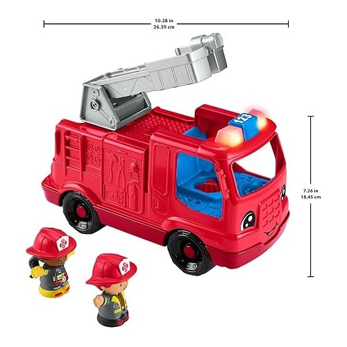 피셔프라이스 Fisher-Price Little People Toddler Toy Fire Truck Musical Push-Along Vehicle with 2 Figures for Pretend Play Ages 1+ Years