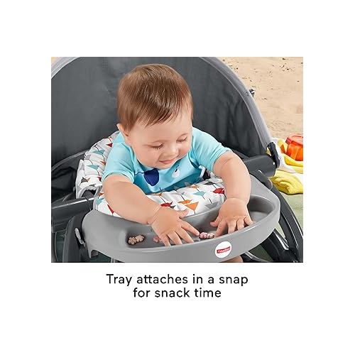 피셔프라이스 Fisher-Price Travel Baby Chair On-the-Go Sit-Me-Up Floor Seat with Snack Tray and Canopy for Outdoor Use, Arrows Away