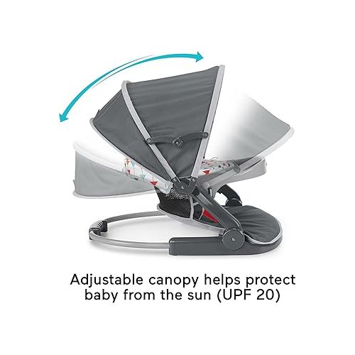 피셔프라이스 Fisher-Price Travel Baby Chair On-the-Go Sit-Me-Up Floor Seat with Snack Tray and Canopy for Outdoor Use, Arrows Away