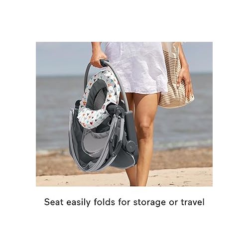 피셔프라이스 Fisher-Price Travel Baby Chair On-the-Go Sit-Me-Up Floor Seat with Snack Tray and Canopy for Outdoor Use, Arrows Away