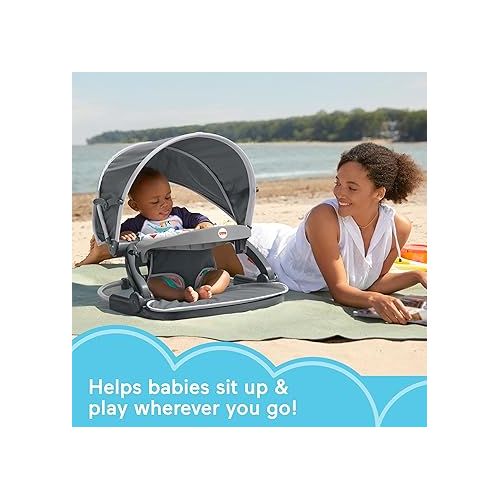 피셔프라이스 Fisher-Price Travel Baby Chair On-the-Go Sit-Me-Up Floor Seat with Snack Tray and Canopy for Outdoor Use, Arrows Away