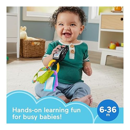 피셔프라이스 Fisher-Price Baby Travel Toy Laugh & Learn Play & Go Activity Keys with Learning Music, Teether & Mirror for Infants Ages 6+ Months