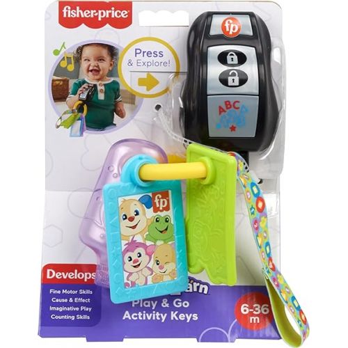 피셔프라이스 Fisher-Price Baby Travel Toy Laugh & Learn Play & Go Activity Keys with Learning Music, Teether & Mirror for Infants Ages 6+ Months