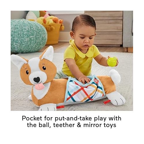 피셔프라이스 Fisher-Price Baby Toys 3-in-1 Puppy Tummy Wedge with BPA-Free Teether Rattle & Mirror for Newborn Sensory Play