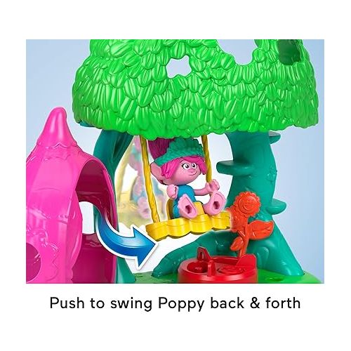 피셔프라이스 Fisher-Price Imaginext DreamWorks Trolls Toys Flower Fun Campsite Playset with Poppy Figure for Pretend Play Kids Ages 3+ Years