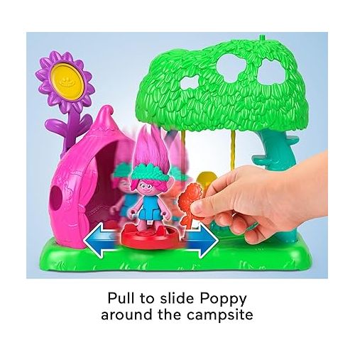 피셔프라이스 Fisher-Price Imaginext DreamWorks Trolls Toys Flower Fun Campsite Playset with Poppy Figure for Pretend Play Kids Ages 3+ Years