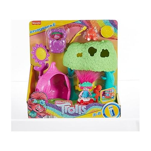 피셔프라이스 Fisher-Price Imaginext DreamWorks Trolls Toys Flower Fun Campsite Playset with Poppy Figure for Pretend Play Kids Ages 3+ Years