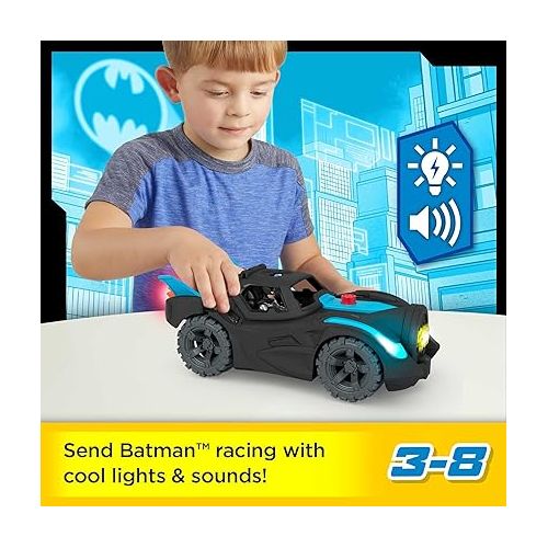 피셔프라이스 Fisher-Price Imaginext DC Super Friends Batman Toy, Lights & Sounds Batmobile with Batman Figure for Preschool Kids Ages 3+ Years