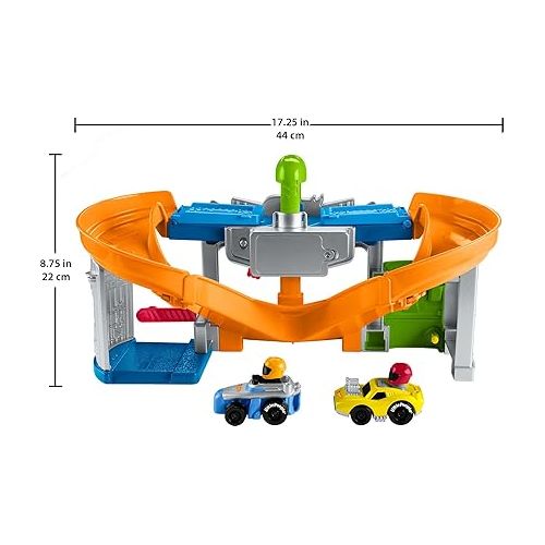 피셔프라이스 Fisher-Price Little People Hot Wheels Toddler Toy Race and Go Track Set with Lights Sounds & 2 Cars for Pretend Play Kids Ages 18+ Months?