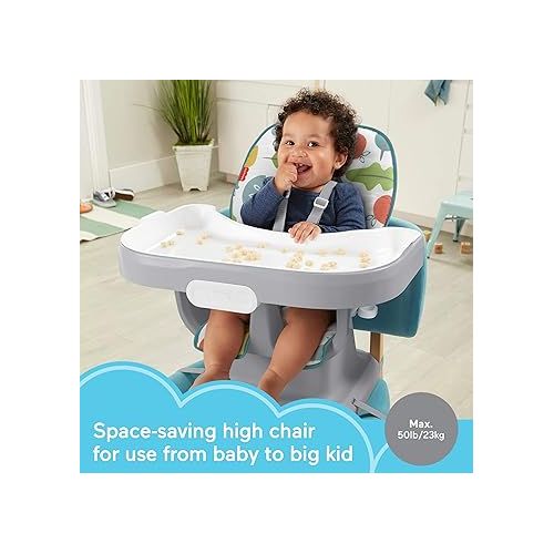 피셔프라이스 Fisher-Price SpaceSaver Simple Clean High Chair Baby to Toddler Portable Dining Seat with Removable Tray Liner, Pearfection