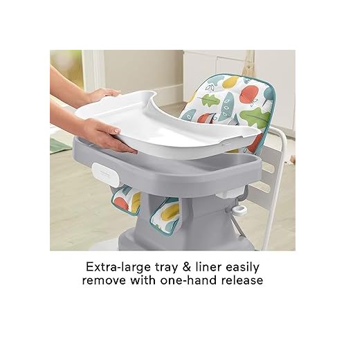 피셔프라이스 Fisher-Price SpaceSaver Simple Clean High Chair Baby to Toddler Portable Dining Seat with Removable Tray Liner, Pearfection