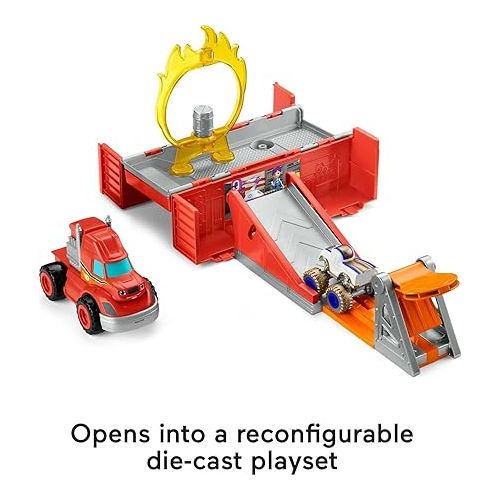 피셔프라이스 Fisher-Price Blaze and The Monster Machines Toy Car Race Track Launch & Stunts Hauler Transforming Playset with Diecast Vehicle