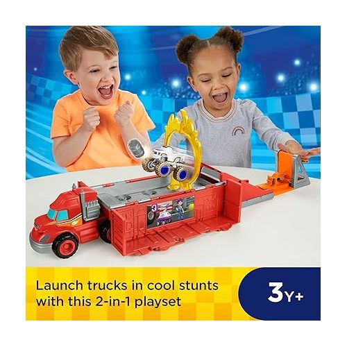 피셔프라이스 Fisher-Price Blaze and The Monster Machines Toy Car Race Track Launch & Stunts Hauler Transforming Playset with Diecast Vehicle