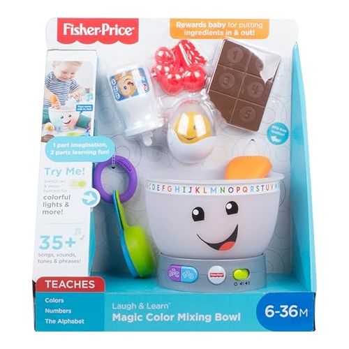 피셔프라이스 Fisher-Price Baby Learning Toy Laugh & Learn Magic Color Mixing Bowl with Pretend Food Music & Lights for Ages 6+ Months