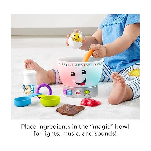 피셔프라이스 Fisher-Price Baby Learning Toy Laugh & Learn Magic Color Mixing Bowl with Pretend Food Music & Lights for Ages 6+ Months