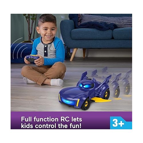 피셔프라이스 Fisher-Price DC Batwheels Remote Control Car, Bam The Batmobile Transforming RC Toy with Lights Sounds & Character Phrases for Ages 3+ Years