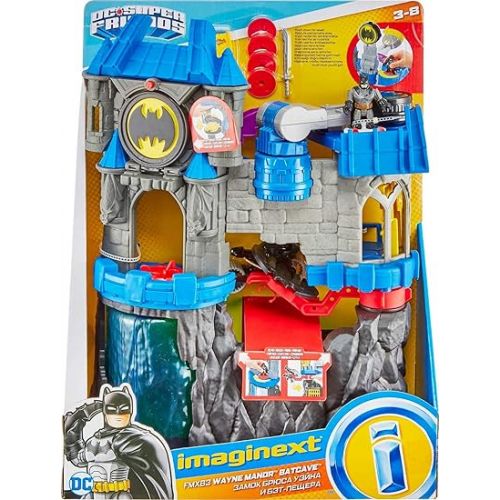 피셔프라이스 Fisher-Price Imaginext DC Super Friends Batman Toy, Wayne Manor Batcave Playset with Figure Batcyle & Accessories for Ages 3+ Years (Amazon Exclusive)