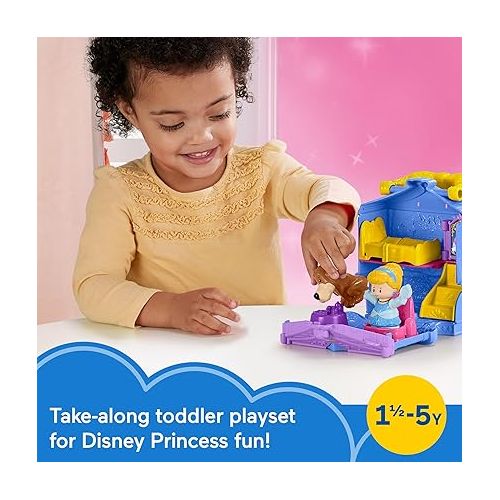 피셔프라이스 Fisher-Price Little People Toddler Toy Disney Princess Cinderella On-The-Go Playset with Figures for Pretend Play Kids Ages 18+ Months