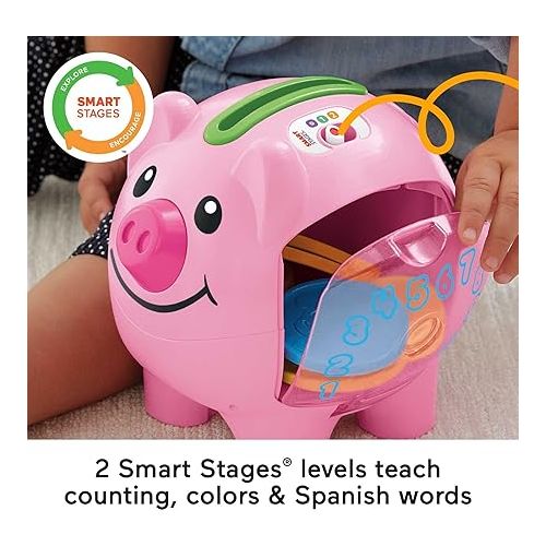 피셔프라이스 Fisher-Price Baby & Toddler Toy Laugh & Learn Smart Stages Piggy Bank with Educational Songs & Phrases for Infants Ages 6+ Months