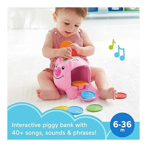 피셔프라이스 Fisher-Price Baby & Toddler Toy Laugh & Learn Smart Stages Piggy Bank with Educational Songs & Phrases for Infants Ages 6+ Months